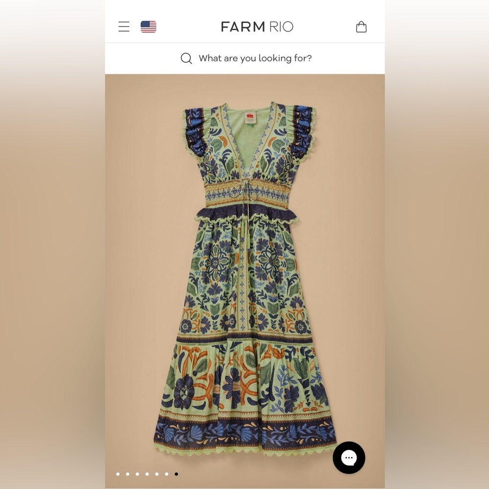 FARM Rio Green Ocean Tapestry Maxi Dress - XS